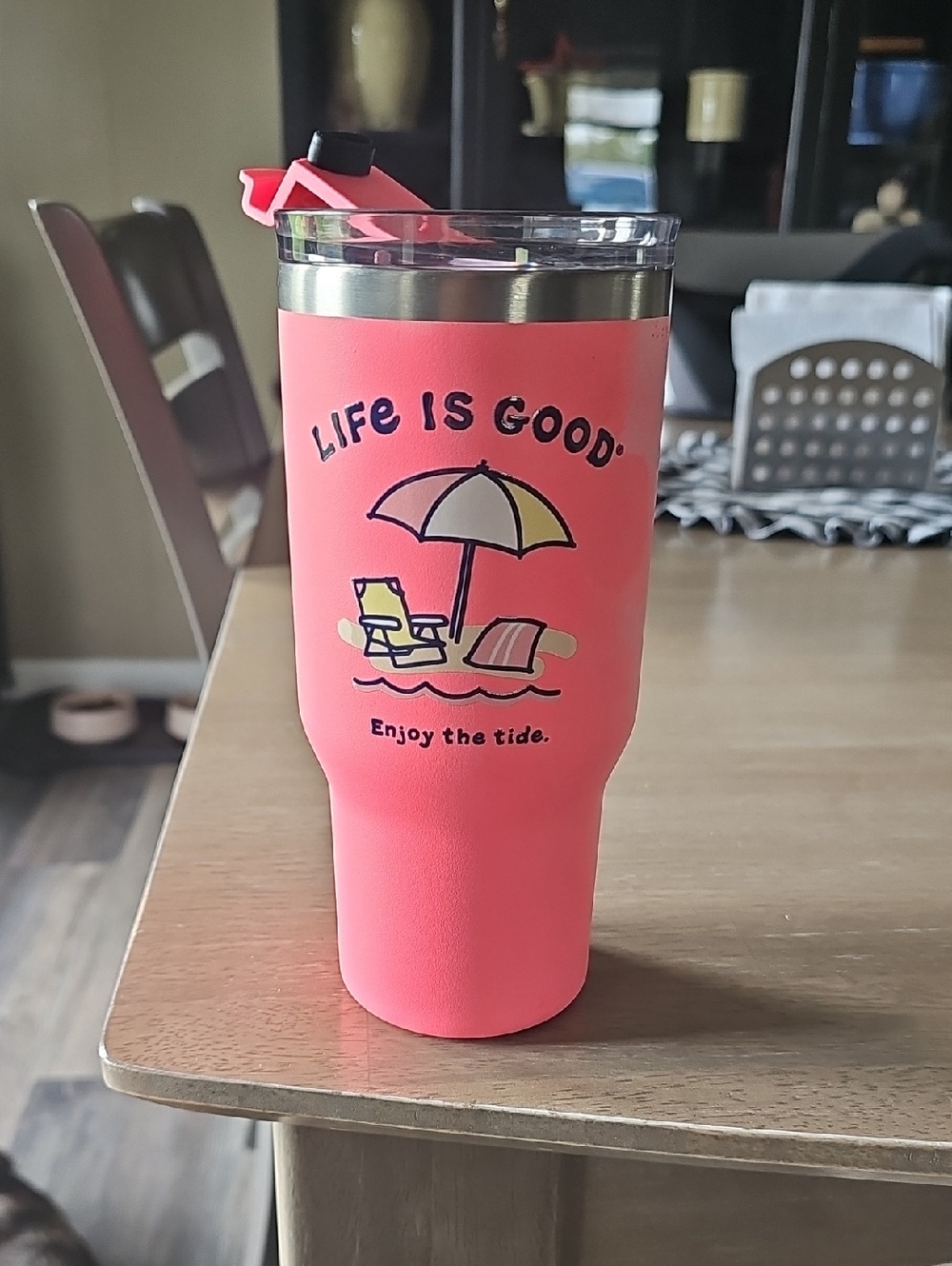Life Is Good Coral Pink Beach Travel Tumbler